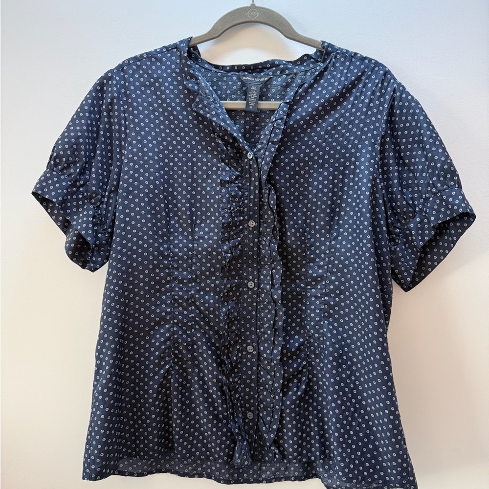 Banana Republic Navy and White Polka Dot Blouse